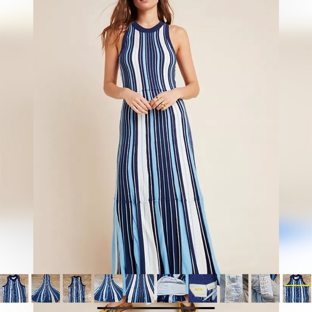 Anthropologie Maeve Lisanne Blue Striped Sweater Maxi Dress Size Small